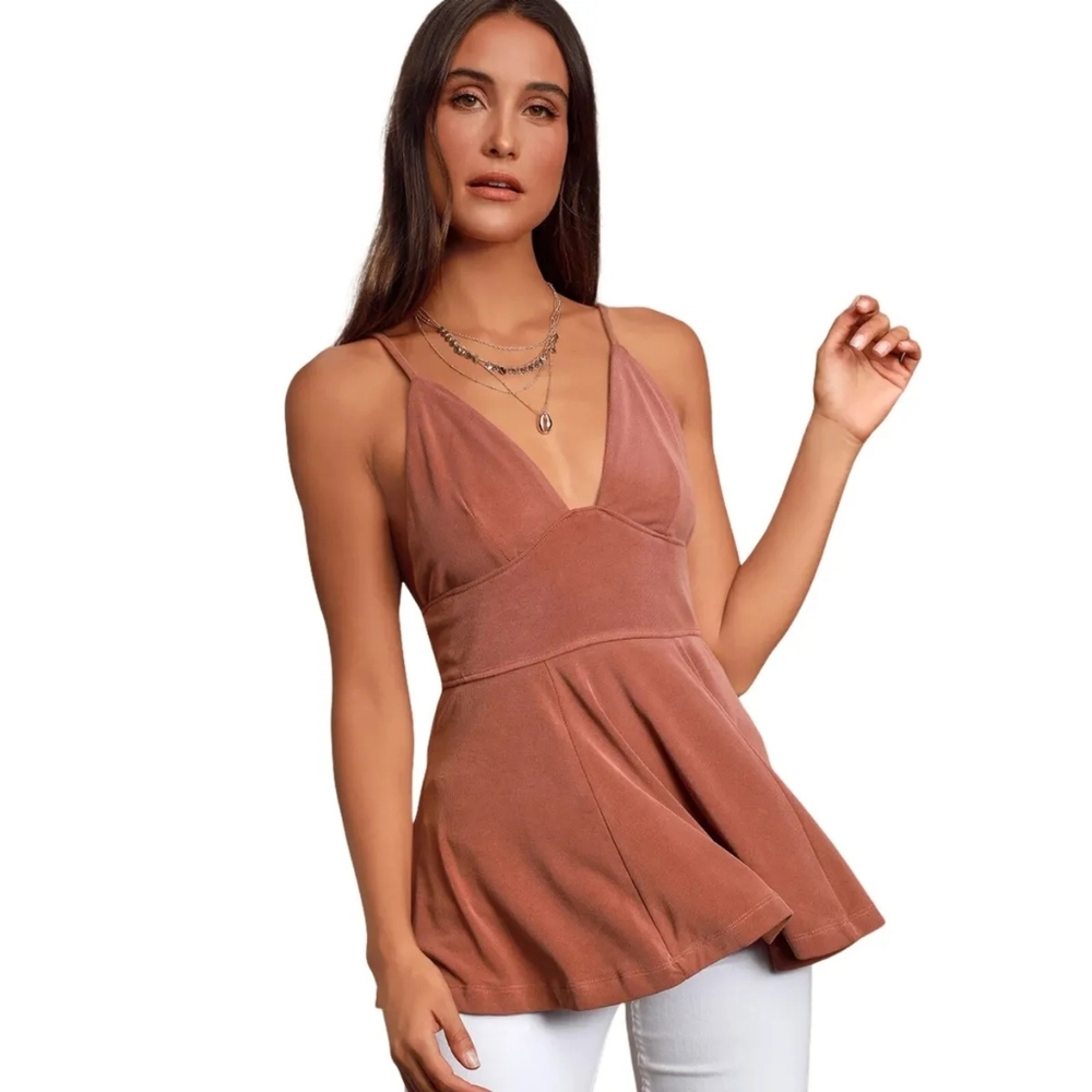 Free People "Never Let You Go" tank Blouse Terracotta Tie Back XS Modal